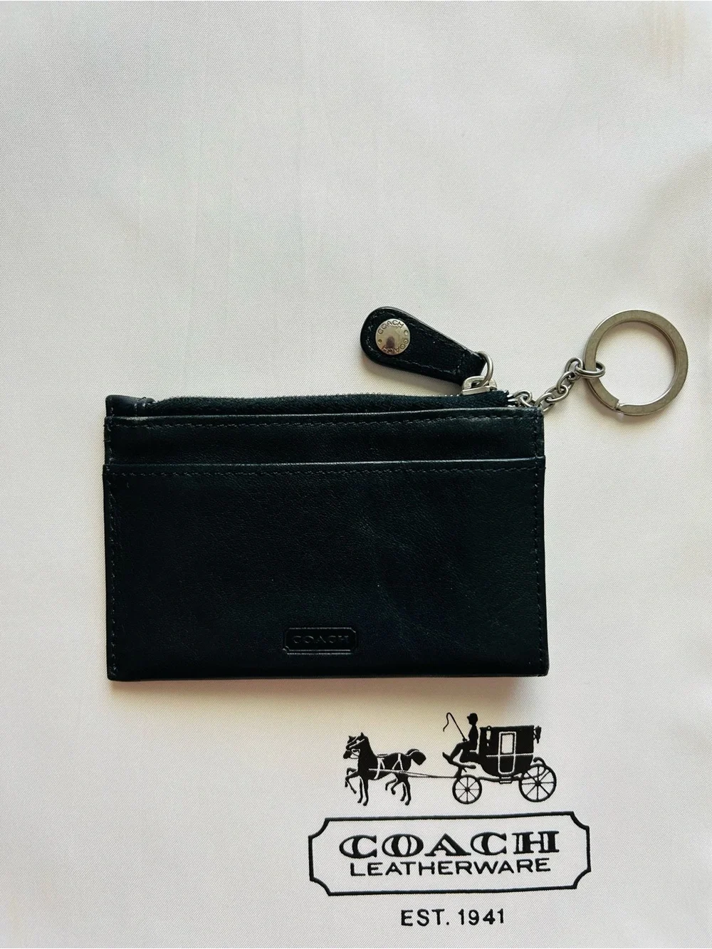 🖤Coach🖤 Black Leather Key & Card Holder with Silver Keyring